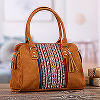 Cotton and wool handle bag, 'Spice Chic' - Spice Cotton Handle Bag with Inca-Inspired Wool Accent