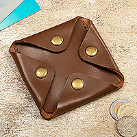 Monedero de cuero para hombre, 'Effective Chocolate' - Monedero de cuero de color chocolate geométrico moderno para hombre