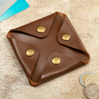 Men's leather coin purse, 'Effective Chocolate' - Men's Modern Geometric Chocolate Leather Coin Purse