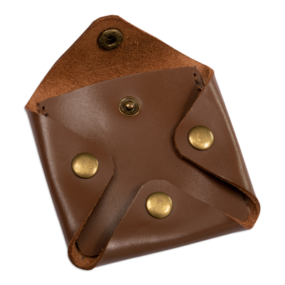 Men's leather coin purse, 'Effective Chocolate' - Men's Modern Geometric Chocolate Leather Coin Purse