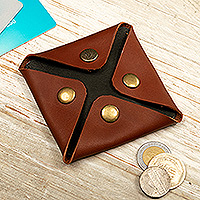 Men's leather coin purse, 'Effective Coffee' - Men's Modern Geometric Coffee Leather Coin Purse