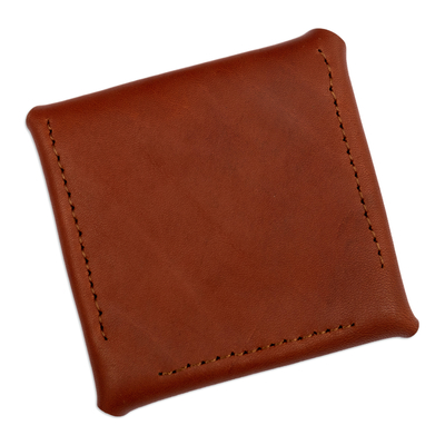 Men's leather coin purse, 'Effective Coffee' - Men's Modern Geometric Coffee Leather Coin Purse