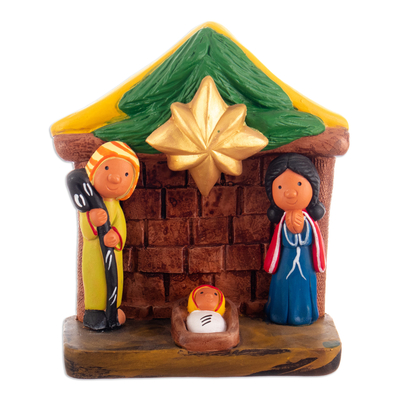 Ceramic nativity scene, 'Bethlehem's Little House' - Hand-Painted Traditional Ceramic Nativity Scene from Peru