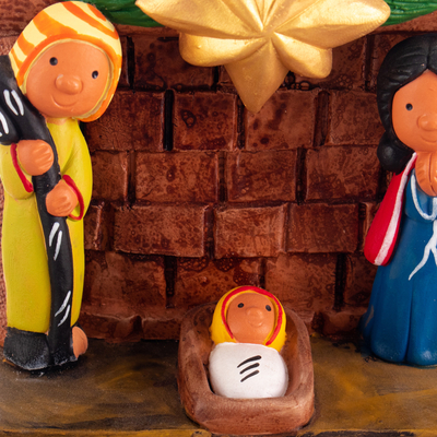 Ceramic nativity scene, 'Bethlehem's Little House' - Hand-Painted Traditional Ceramic Nativity Scene from Peru