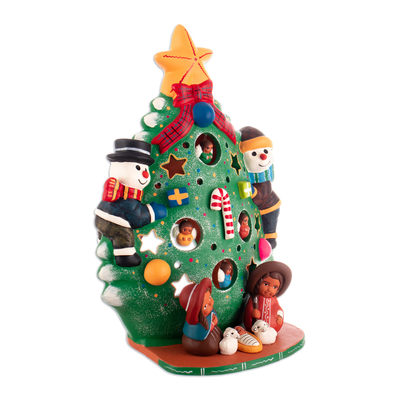 Keramikskulptur - Handbemalte Weihnachtsbaum-Keramikskulptur mit Andenmotiv