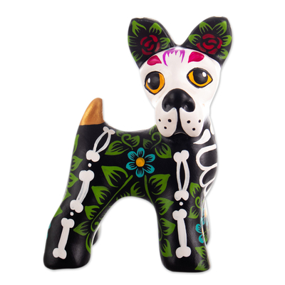 Ceramic sculpture, 'Undying Friend' - Hand-Painted Day of the Dead Dog-Shaped Ceramic Sculpture