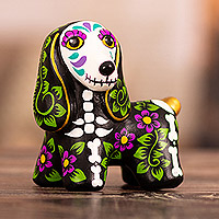 Escultura de cerámica - Escultura de cerámica del perro salchicha del Día de los Muertos pintada a mano