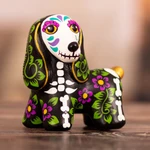 Ceramic sculpture, 'Forever Friend' - Hand-Painted Day of the Dead Dachshund Ceramic Sculpture