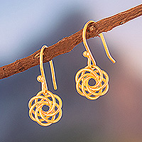 Gold-plated dangle earrings, 'Glorious Rosetta'