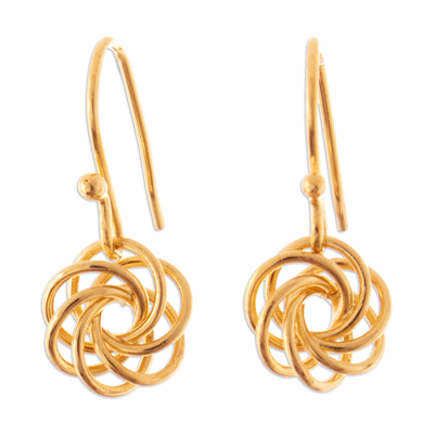 Gold-plated dangle earrings, 'Glorious Rosetta' - High-Polished 18k Gold-Plated Rose-Shaped Dangle Earrings