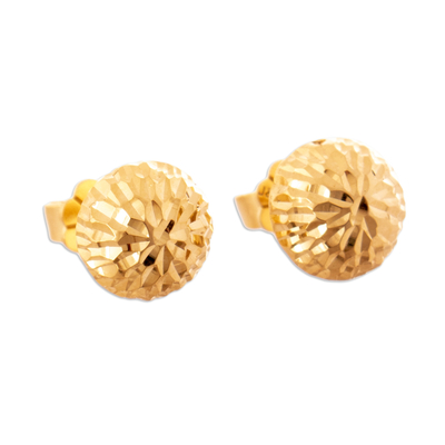 Gold-plated stud earrings, 'Victorious Illusion' - Modern Geometric Textured 18k Gold-Plated Stud Earrings