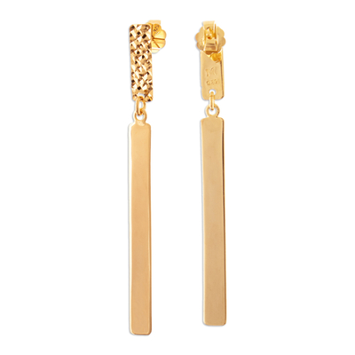 Gold-plated dangle earrings, 'Splendidly Stylized' - Modern Gold-Plated Dangle Earrings with Textured Finish