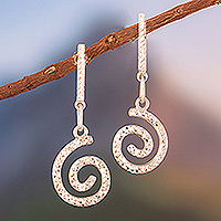 Sterling silver dangle earrings, 'Whirlwind Chic' - Textured Sterling Silver Dangle Earrings with Spiral Motif