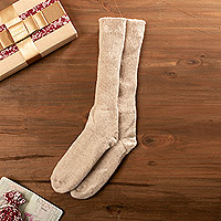 Baby alpaca blend socks, 'Oat Comfort' - Beige Knit Baby Alpaca Blend Socks with Copper Fibers