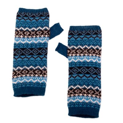 fingerlose Handschuhe aus 100 % Baby-Alpaka - fingerlose Strickhandschuhe aus 100 % Baby-Alpaka in Blau aus Peru