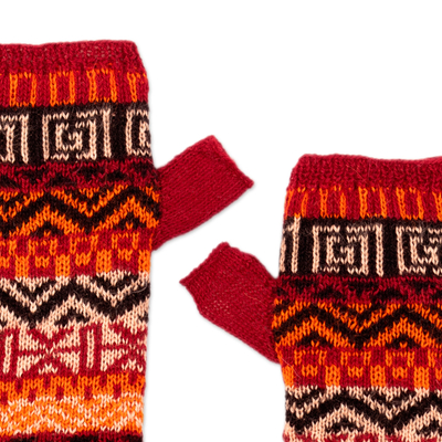 fingerlose Handschuhe aus 100 % Babyalpaka - fingerlose Handschuhe aus 100 % Baby-Alpaka-Strick in Rot aus Peru