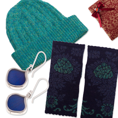 Curated gift set, 'Blooming in the Darkness ' - Blue and Turquoise Nature-Themed Curated Gift Set