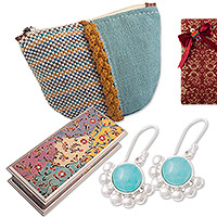 Curated gift set, 'Graceful Serenity' - Curated Gift Set with Coin Purse Decorative Box and Earrings