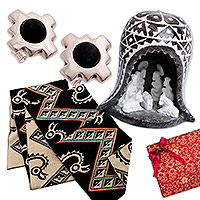 Set de regalo curado, 'Nightfall Blessings' - Set de regalo curado con bufanda y aretes reversibles con motivo de Belén