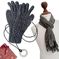 Set de regalo seleccionado para hombre, 'Winter Flair' - Set de regalo seleccionado para hombre con collar, bufanda de alpaca y guantes