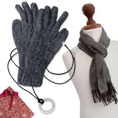 Set de regalo seleccionado para hombres - Set de regalo para hombre con cuello, bufanda y guantes de alpaca