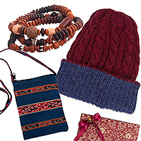 Set de regalo para hombre, 'Boho Chic' - Set de regalo para hombre con 3 pulseras, sombrero y bolso de alpaca