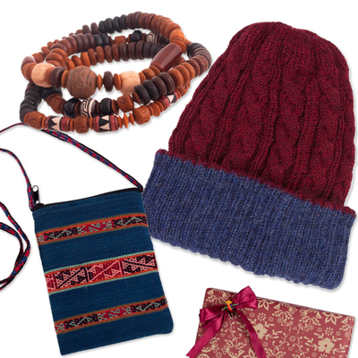 Kuratiertes Geschenkset für Herren, „Boho Chic“ – Kuratiertes Geschenkset für Herren mit 3 Armbändern, Alpaka-Hut und Tasche