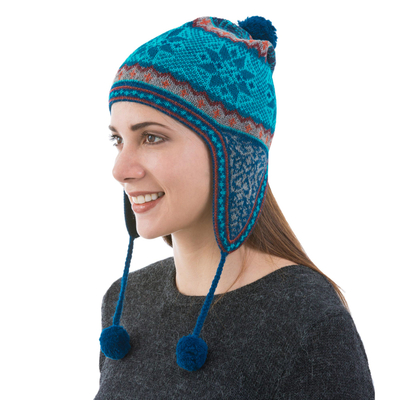 Curated gift set, 'Winter Serenity' - Curated Gift Set with Chullo Hat Fingerless Mitts & Earrings