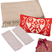 Curated gift set, 'Snuggly & Trendy' - Curated Gift Set with Fingerless Mitts Throw & Cushion Cover