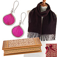 Curated gift set, 'Season of Sweetness' - Handcrafted Leafy Fuchsia and Purple Curated Gift Set