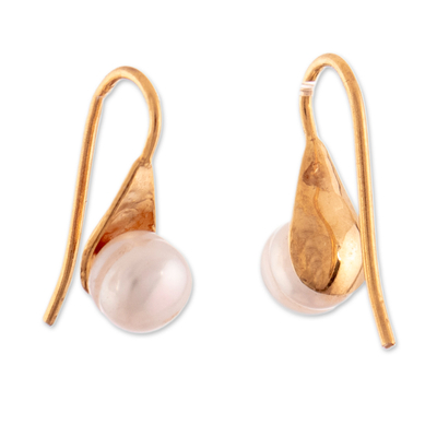 Gold-plated cultured pearl button earrings, 'Triumph Tears' - 18k Gold-Plated White Cultured Pearl Button Earrings