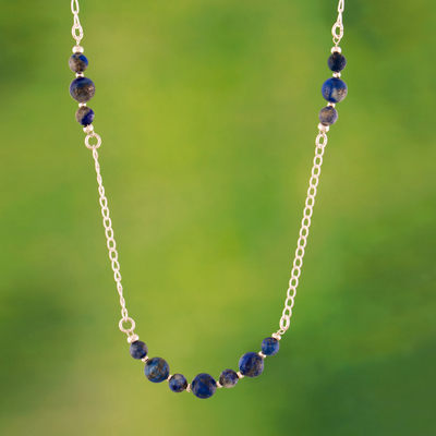 Lapis lazuli station necklace, 'Blue Luxe' - Sterling Silver Station Necklace with Lapis Lazuli Stones