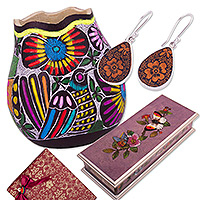 Curated gift set, 'Blooms of Springtime' - Handcrafted Floral Colorful Curated Gift Set from Peru