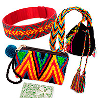 Curated gift set, 'Taste of Colombia' - Handmade colourful Acrylic and Natural Fiber Curated Gift Set
