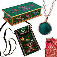 Curated gift set, 'Verdant Blossoms' - Handcrafted Nature-Themed Green Curated Gift Set from Peru