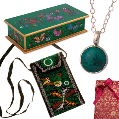Set de regalo seleccionado - Set de regalo verde hecho a mano con temática natural de Perú
