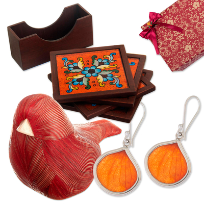 Set de regalo seleccionado - Set de regalo curado en naranja con temática natural hecho a mano