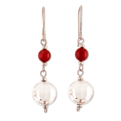 Carnelian dangle earrings, 'Courageous Moonlight' - High-Polished Sterling Silver and Carnelian Dangle Earrings