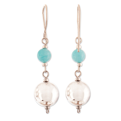 Amazonite dangle earrings, 'Lucky Moonlight' - High-Polished Sterling Silver and Amazonite Dangle Earrings