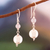 Rose quartz dangle earrings, 'Loving Moonlight' - Polished Sterling Silver and Rose Quartz Dangle Earrings