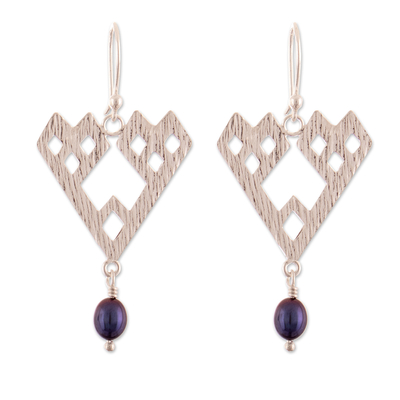 Cultured pearl dangle earrings, 'Moche Reflection' - Moche-Inspired Peacock Cultured Pearl Dangle Earrings