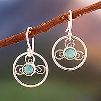 Agate dangle earrings, 'New Luck' - Clover-Themed Round Natural Green Agate Dangle Earrings