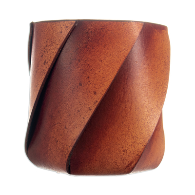 Leather pencil holder, 'Classic Days' - Handcrafted 100% Brown Leather Pencil Holder from Peru