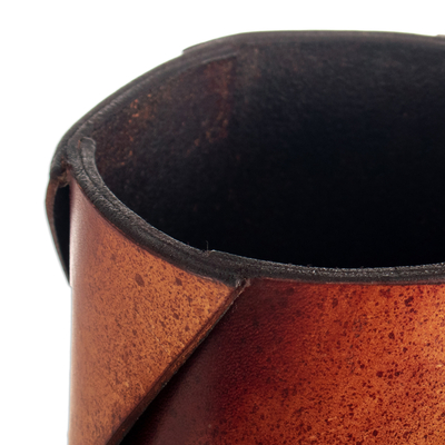 Leather pencil holder, 'Classic Days' - Handcrafted 100% Brown Leather Pencil Holder from Peru