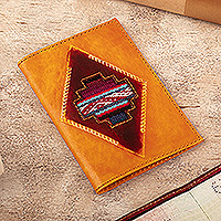 Textile-accented leather passport cover, 'Chakana Heritage'
