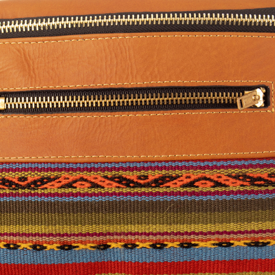 Leather fanny pack, 'Urban Andes' - Leather Fanny Pack with Handwoven Accent & Adjustable Strap