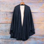 Alpaca blend ruana, 'Sea Blue' - Textured Knit Alpaca Blend Ruana in Blue Shades from Peru