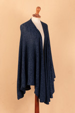 Alpaca blend ruana, 'Sea Blue' - Textured Knit Alpaca Blend Ruana in Blue Shades from Peru