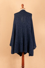 Alpaca blend ruana, 'Sea Blue' - Textured Knit Alpaca Blend Ruana in Blue Shades from Peru
