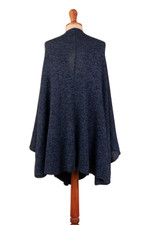 Alpaca blend ruana, 'Sea Blue' - Textured Knit Alpaca Blend Ruana in Blue Shades from Peru